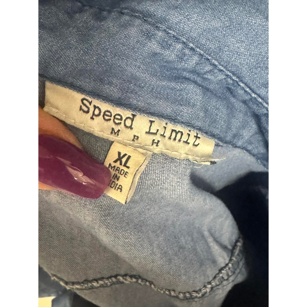 Speed Limit MPH Light Wash Denim Shirt Dress Roll Tab Sleeve Drawstring Waist XL - Picture 2 of 6